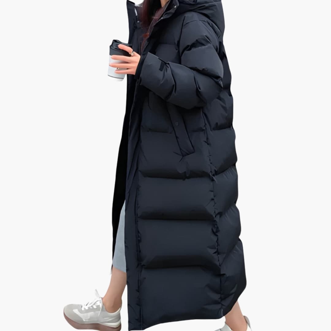 Damenparka lang mit Kapuze und Reißverschluss