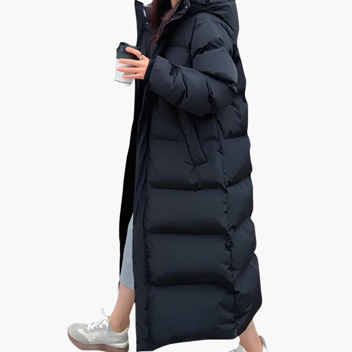 Damenparka lang mit Kapuze und Reißverschluss