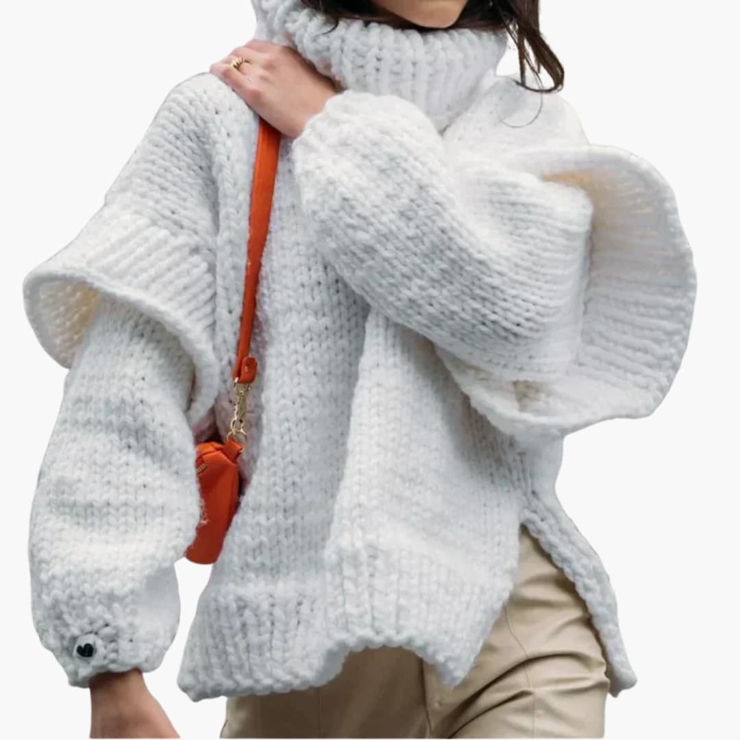 Damen pullover mit Oversize-Rollkragen und geripptem Saum