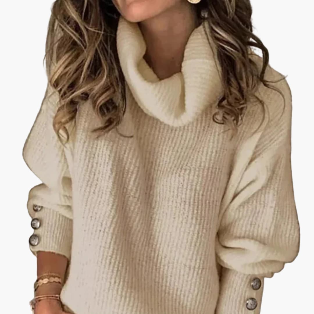 Damenpullover mit Rollkragen und Ärmelknöpfen