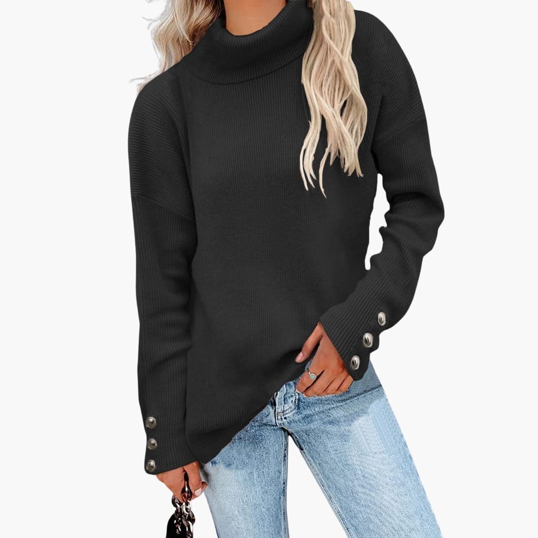 Damenpullover mit Rollkragen und Knopfmanschetten