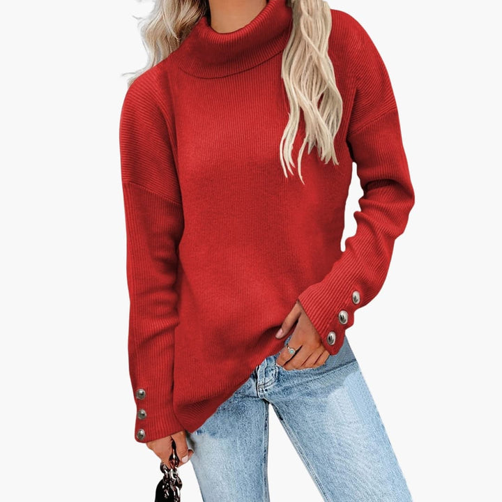 Damenpullover mit Rollkragen und Knopfmanschetten