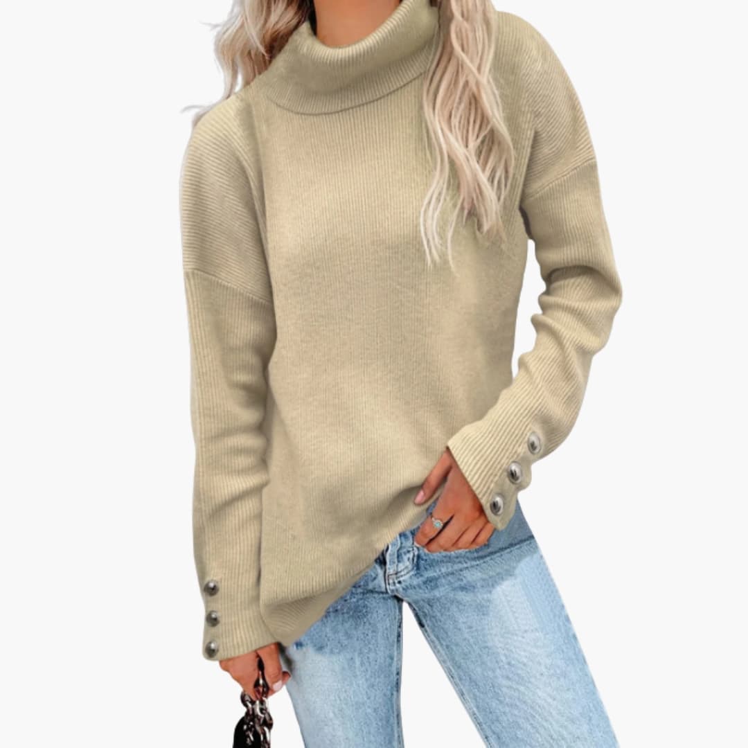 Damenpullover mit Rollkragen und Knopfmanschetten