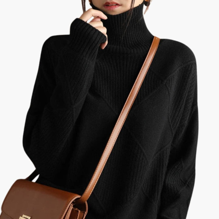 Damen pullover mit Rollkragen und Struktureinsätzen