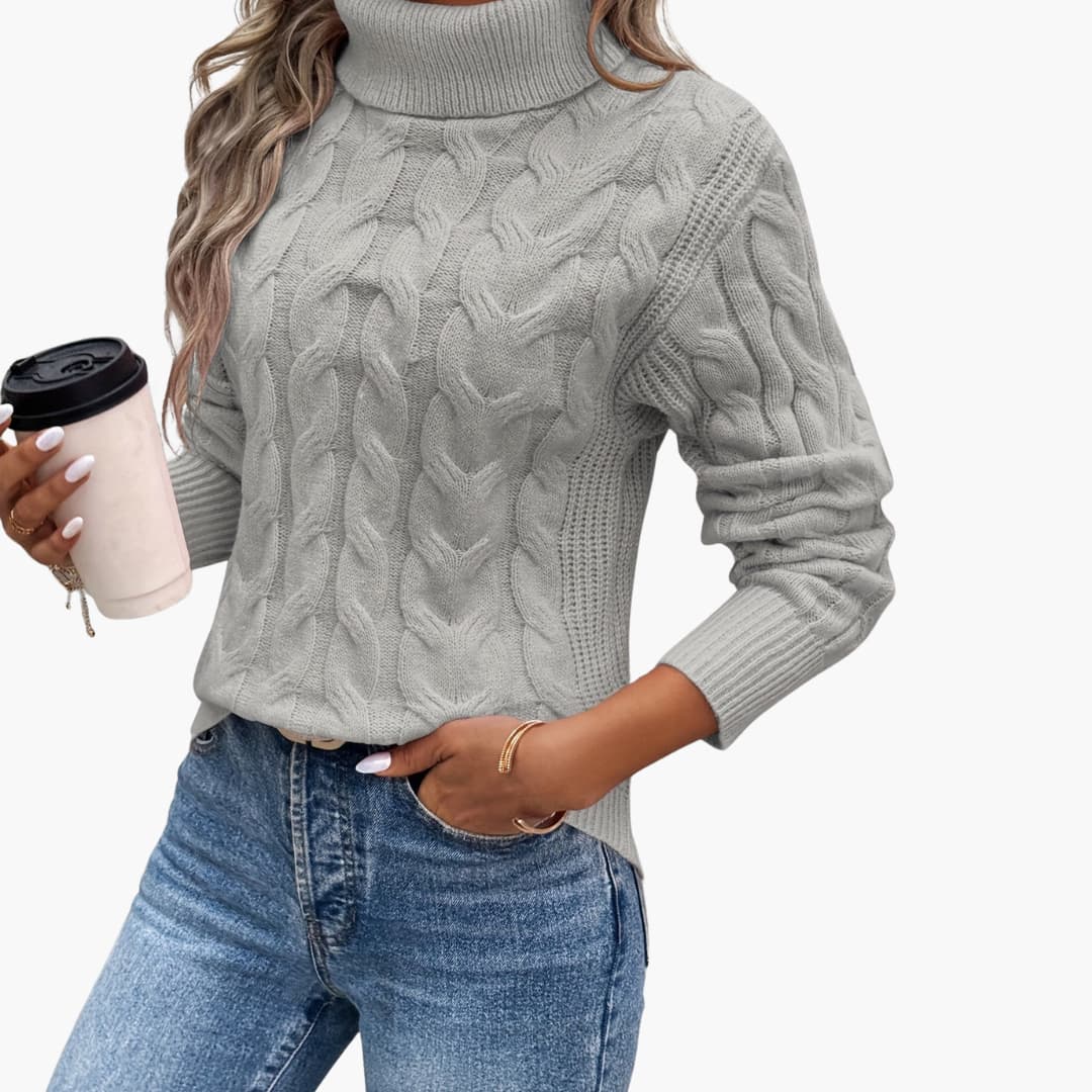 Damenpullover mit Rollkragen und Zopfmuster