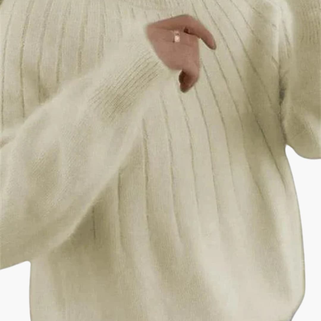 Damenpullover mit gerippter Oberfläche und langen Ärmeln