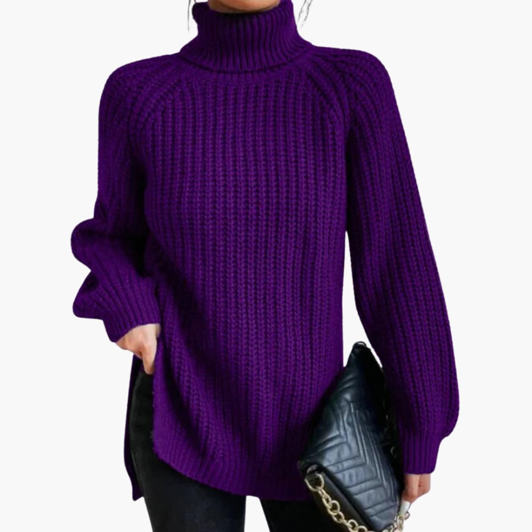 Damen pullover mit lockerem Rollkragen und langen Ärmeln