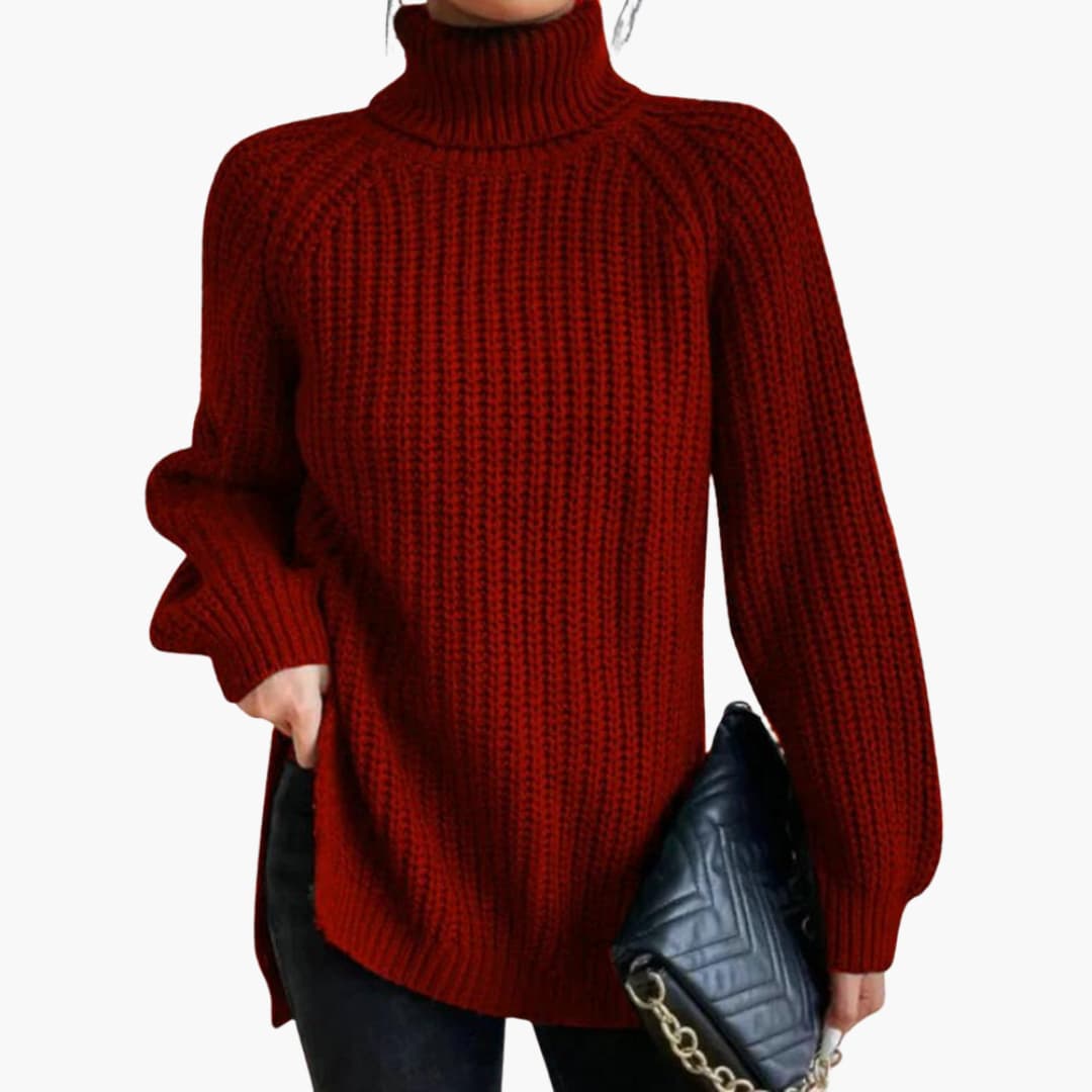 Damen pullover mit lockerem Rollkragen und langen Ärmeln