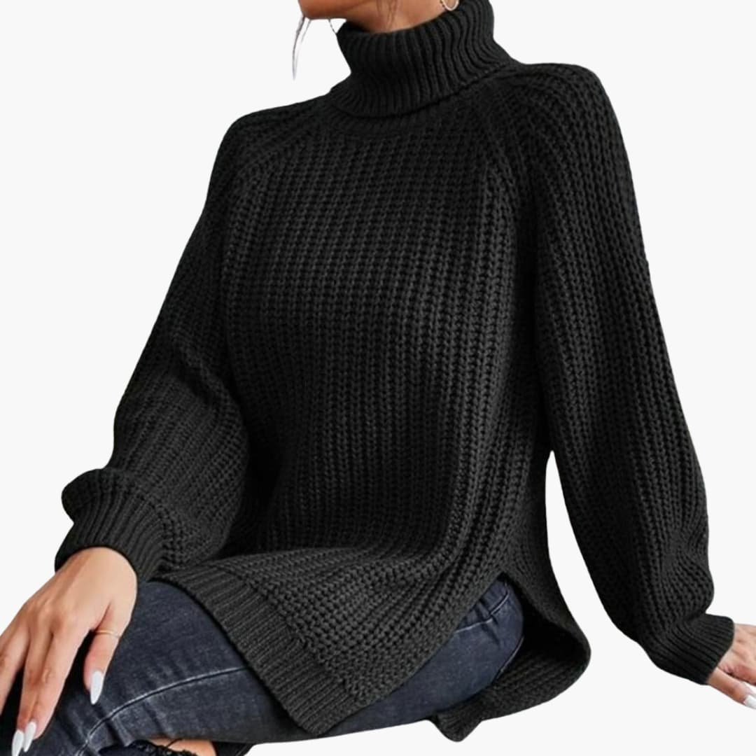 Damen pullover mit lockerem Rollkragen und langen Ärmeln