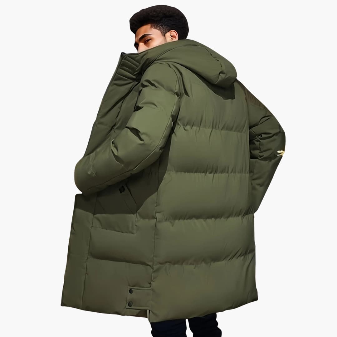 Herren-Winterjacke mit langem Saum und verstellbarer Kapuze