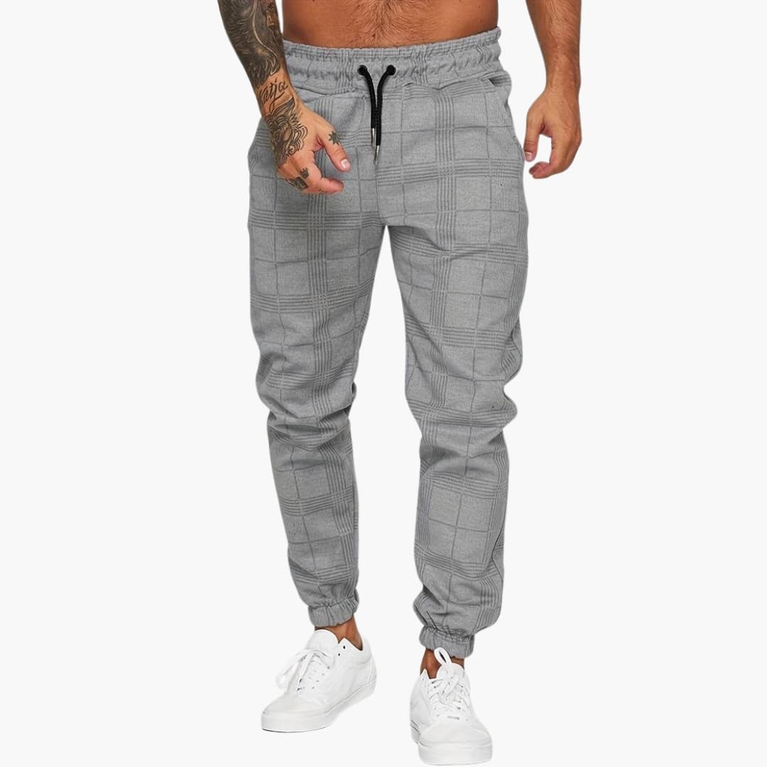 Herren Karierte Hose mit elastischem Bund und geradem Bein