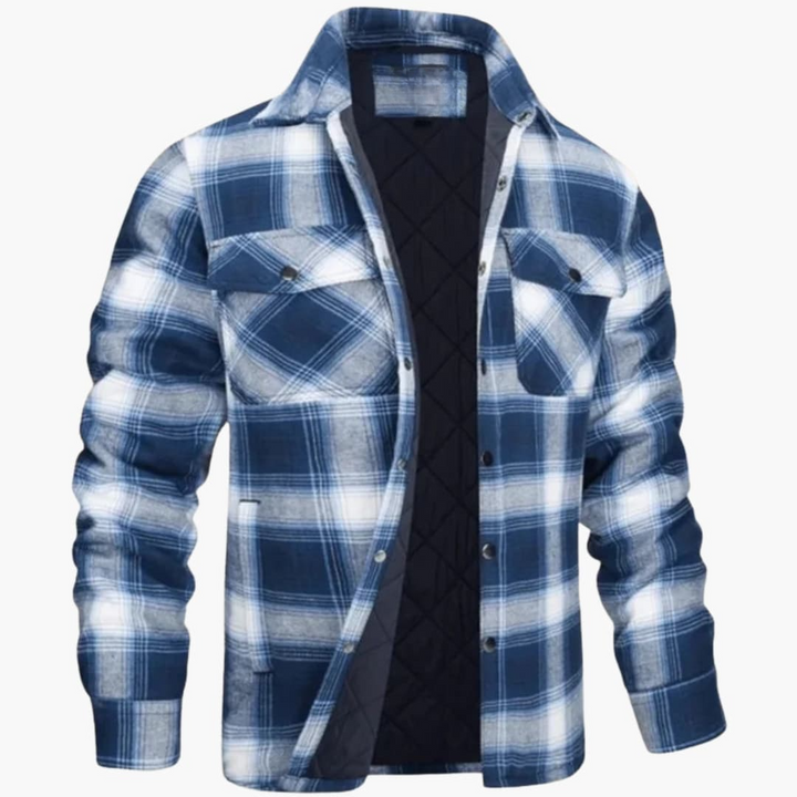 Herrenjacke mit Karomuster Druckknöpfen und Steppfutter
