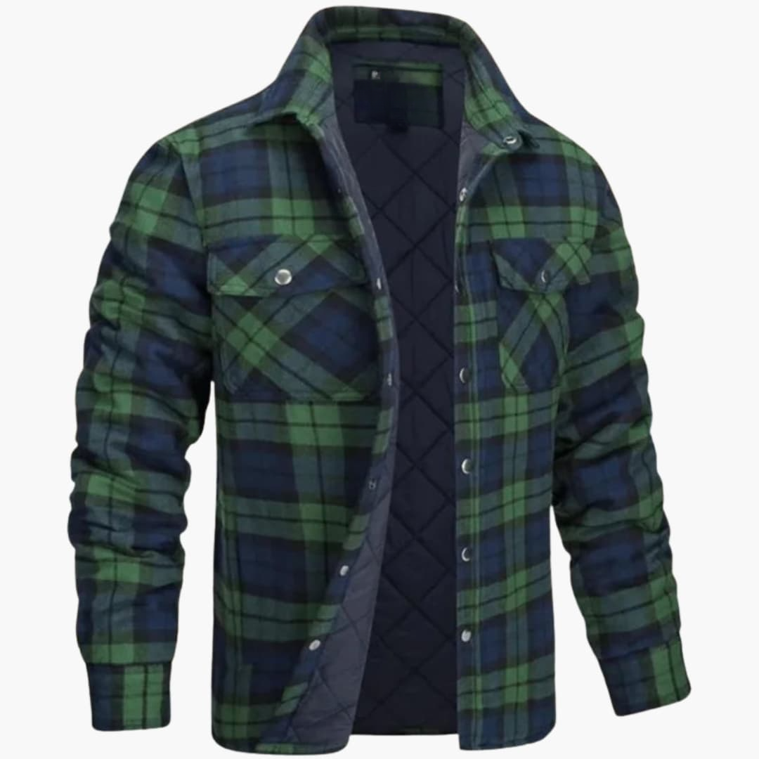 Herrenjacke mit Karomuster Druckknöpfen und Steppfutter