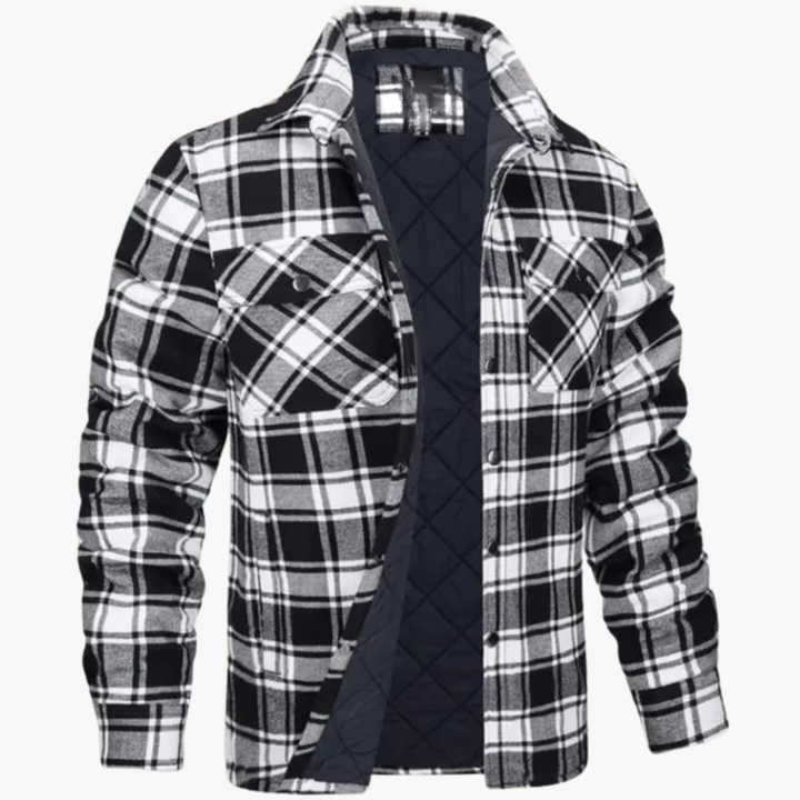 Herrenjacke mit Karomuster Druckknöpfen und Steppfutter