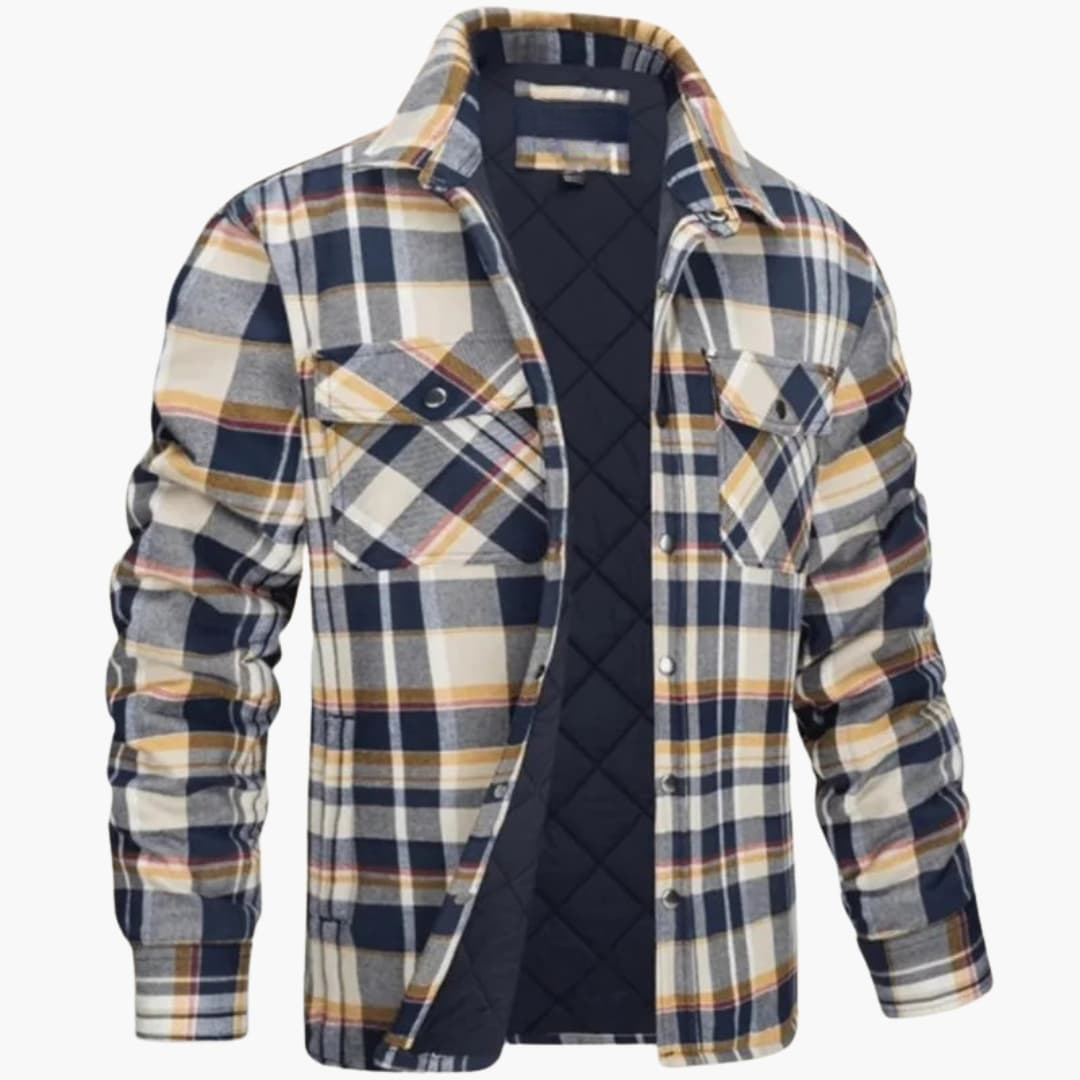 Herrenjacke mit Karomuster Druckknöpfen und Steppfutter