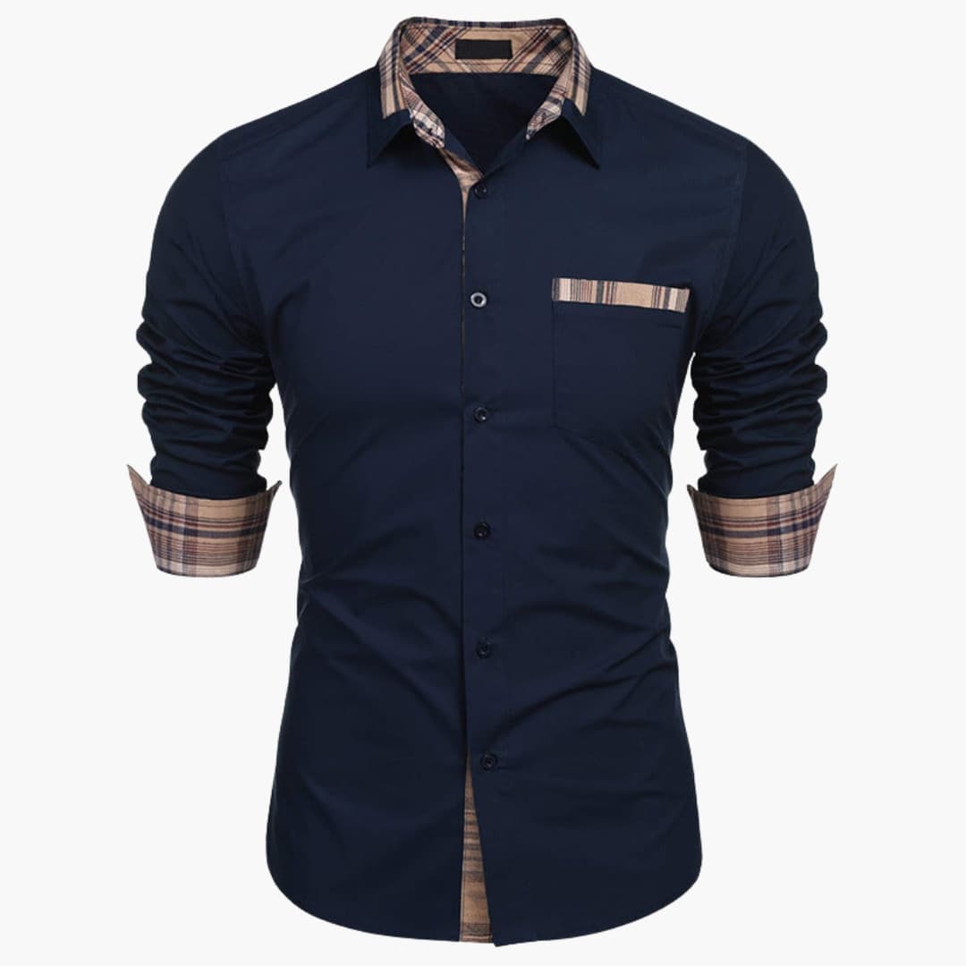 Herren Langarmhemd mit Kragen und Karodetails