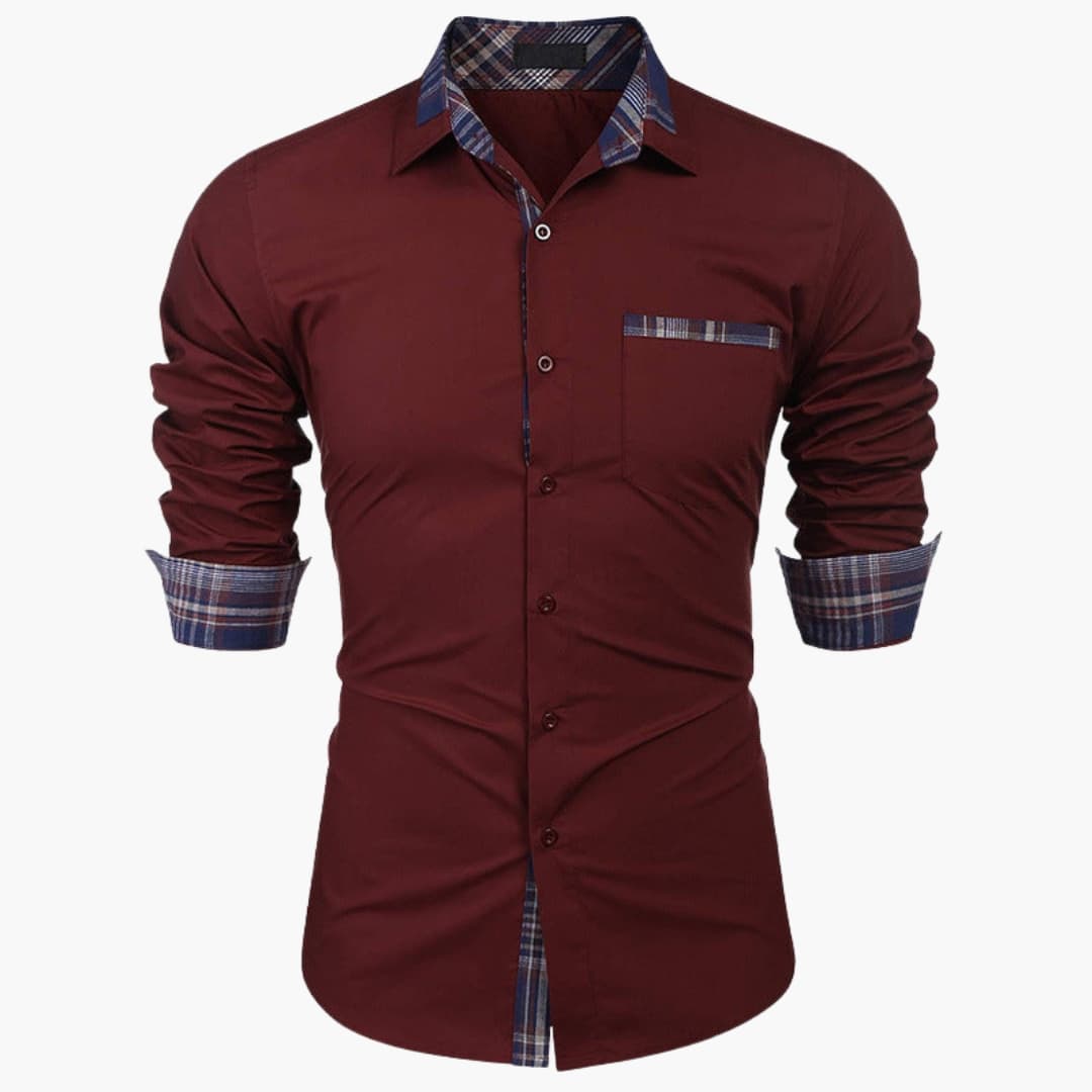 Herren Langarmhemd mit Kragen und Karodetails