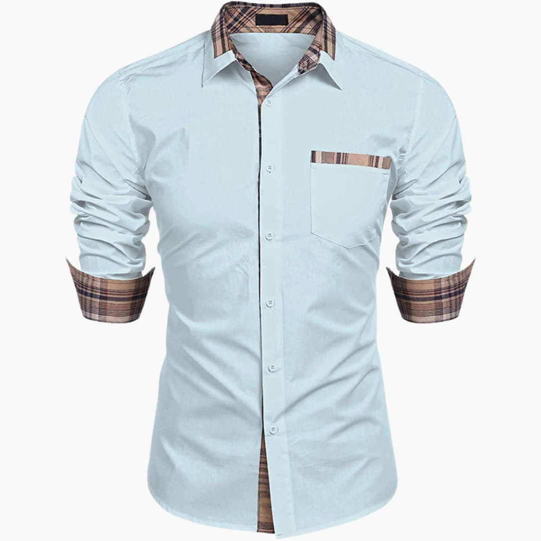 Herren Langarmhemd mit Kragen und Karodetails
