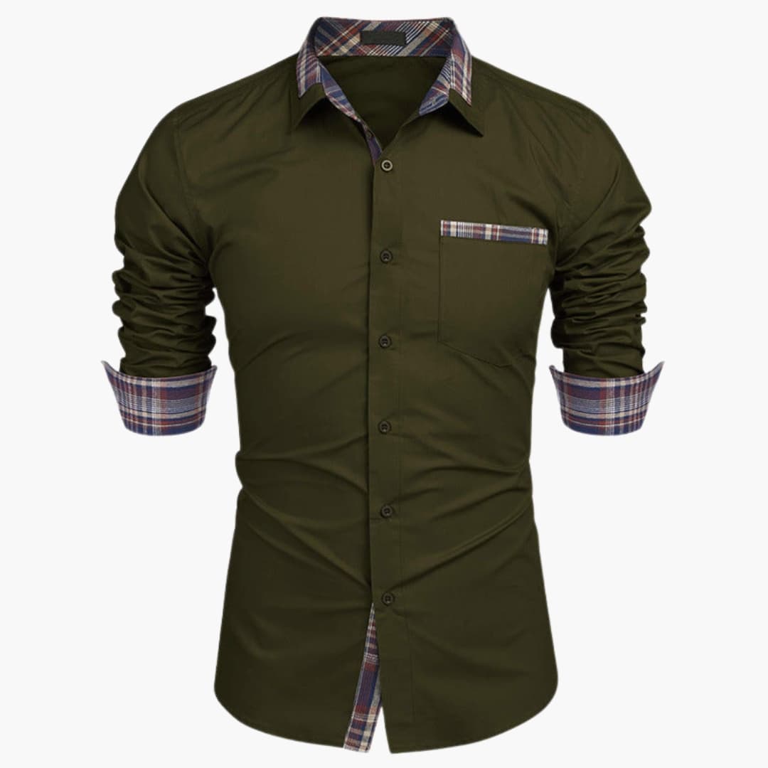 Herren Langarmhemd mit Kragen und Karodetails