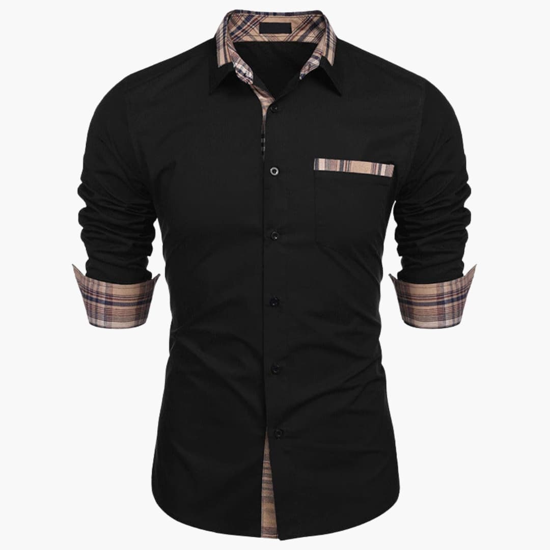 Herren Langarmhemd mit Kragen und Karodetails