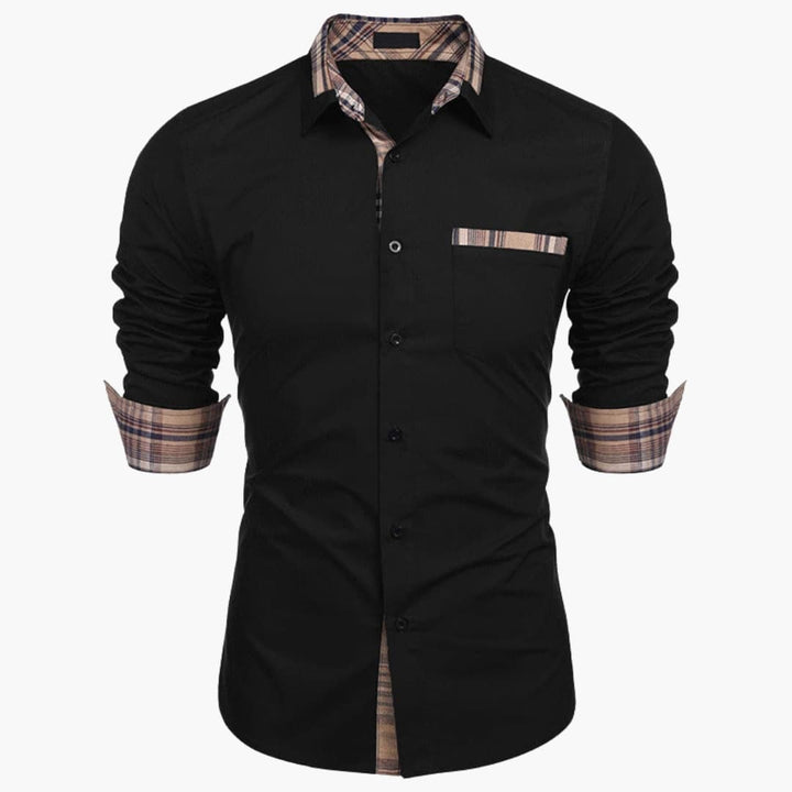 Herren Langarmhemd mit Kragen und Karodetails