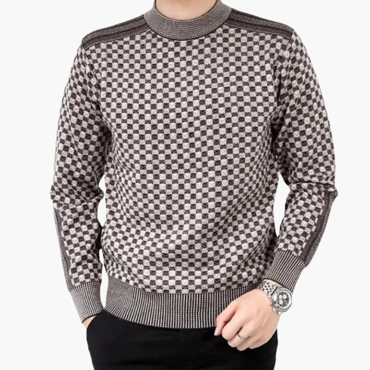 Herren Langarmpullover mit Rundhals und Karomuster