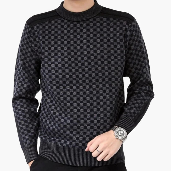 Herren Langarmpullover mit Rundhals und Karomuster