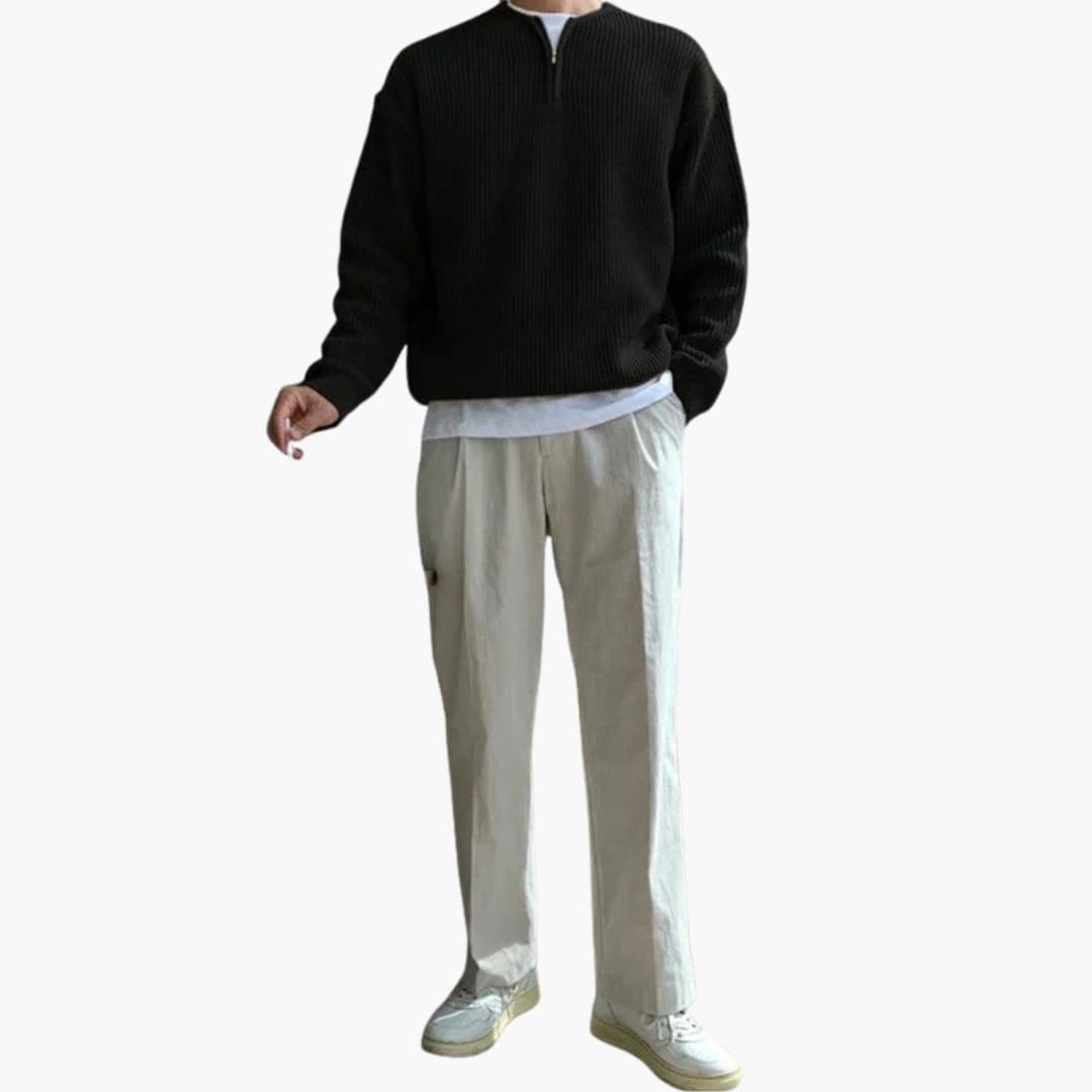 Herren Oversize Halbzip Pullover mit Moderner Strick