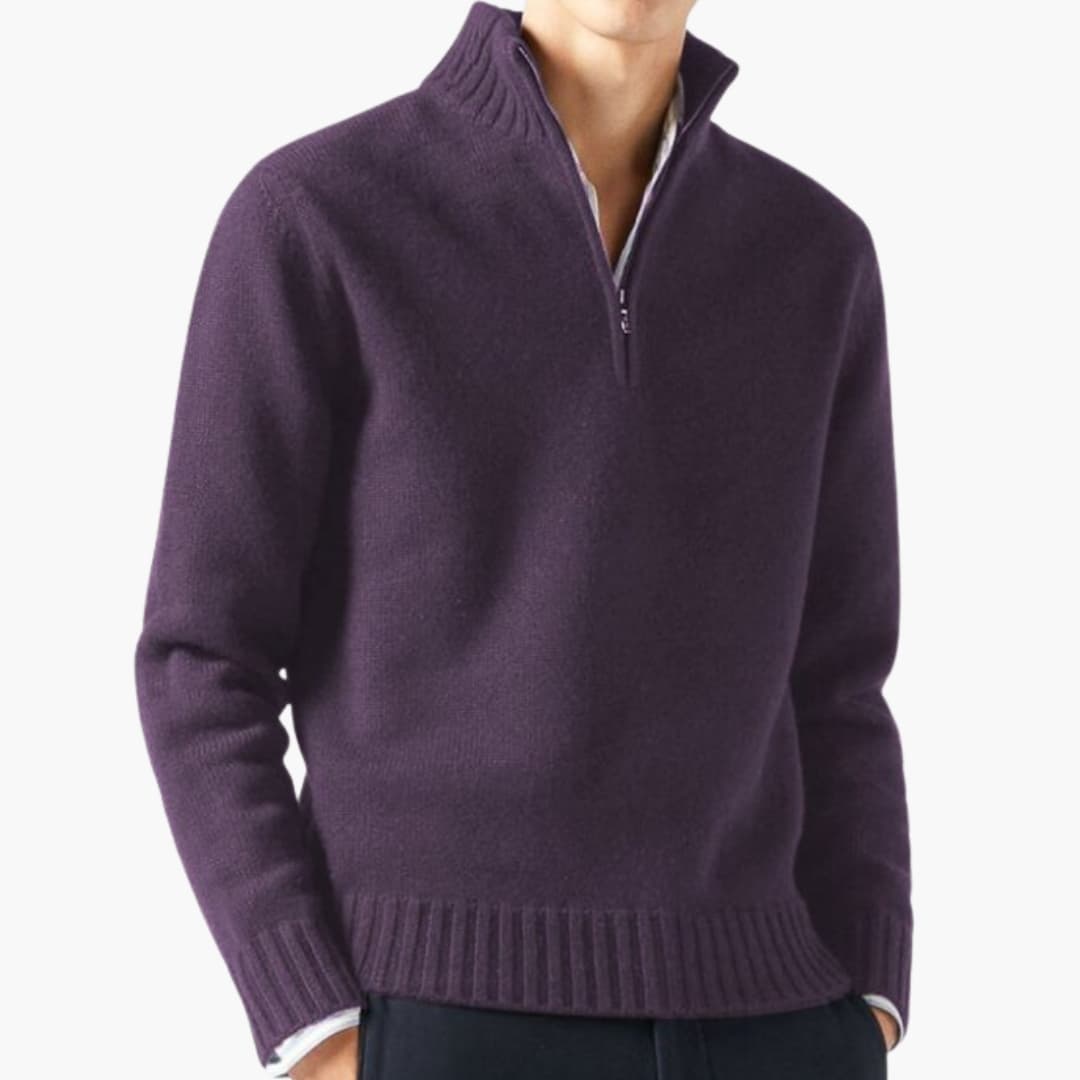 Herren Pullover mit Halbreißverschluss und Rippensaum