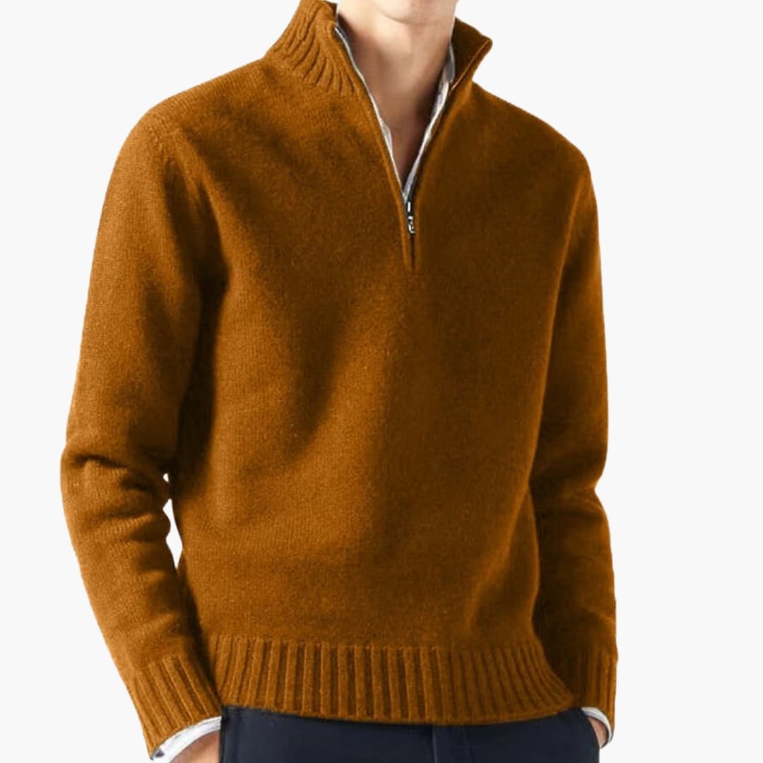 Herren Pullover mit Halbzipp und Rippbund