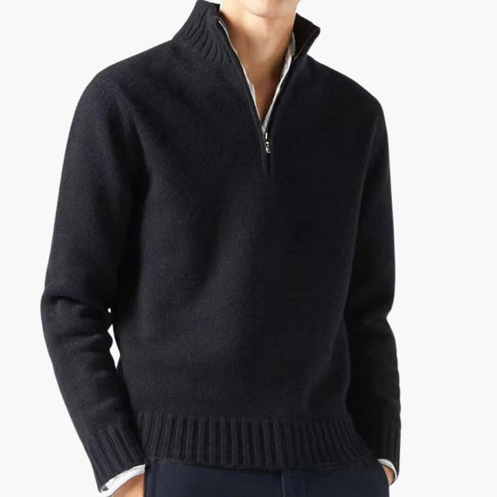 Herren Pullover mit Halbzipp und Rippbund