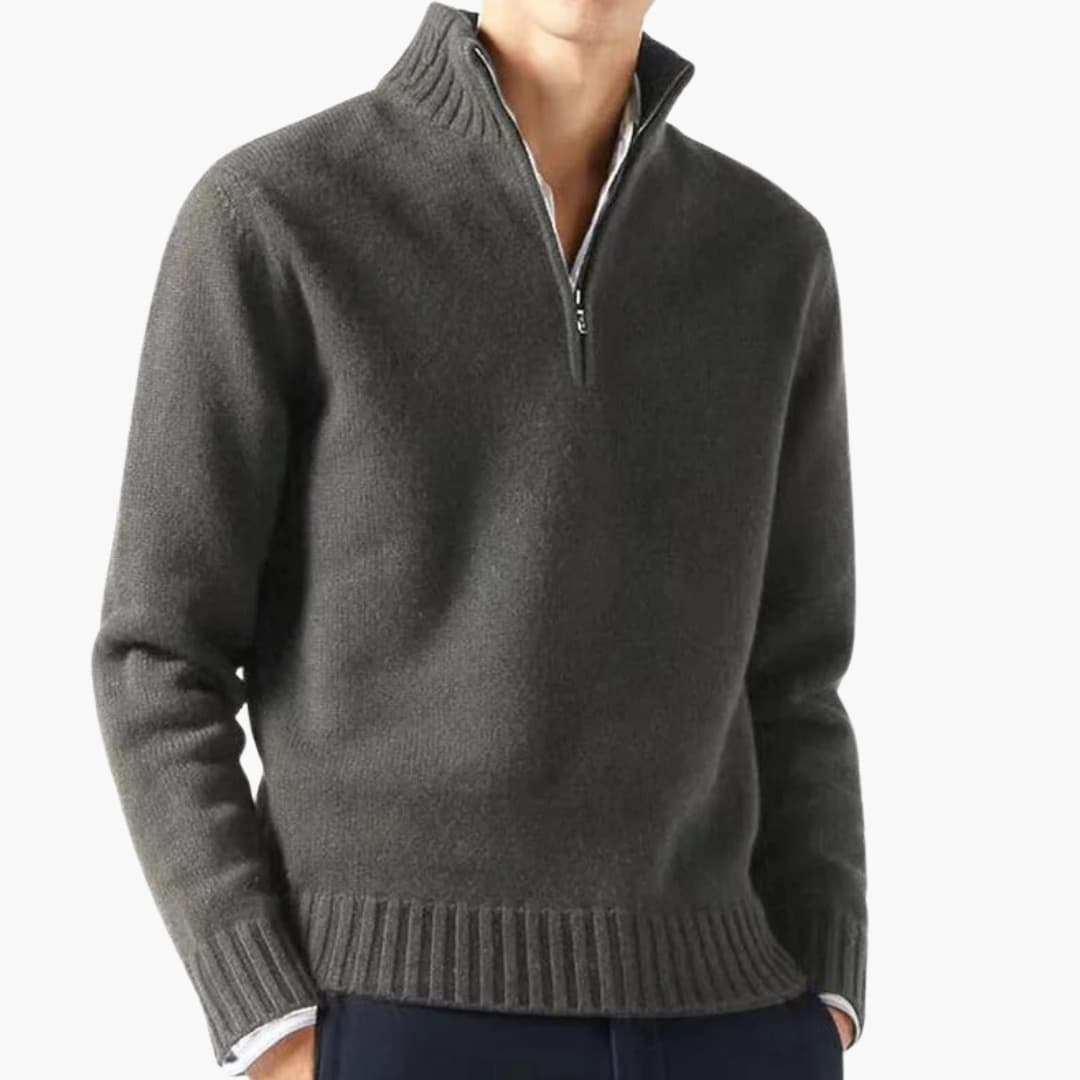 Herren Pullover mit Halbzipp und Rippbund