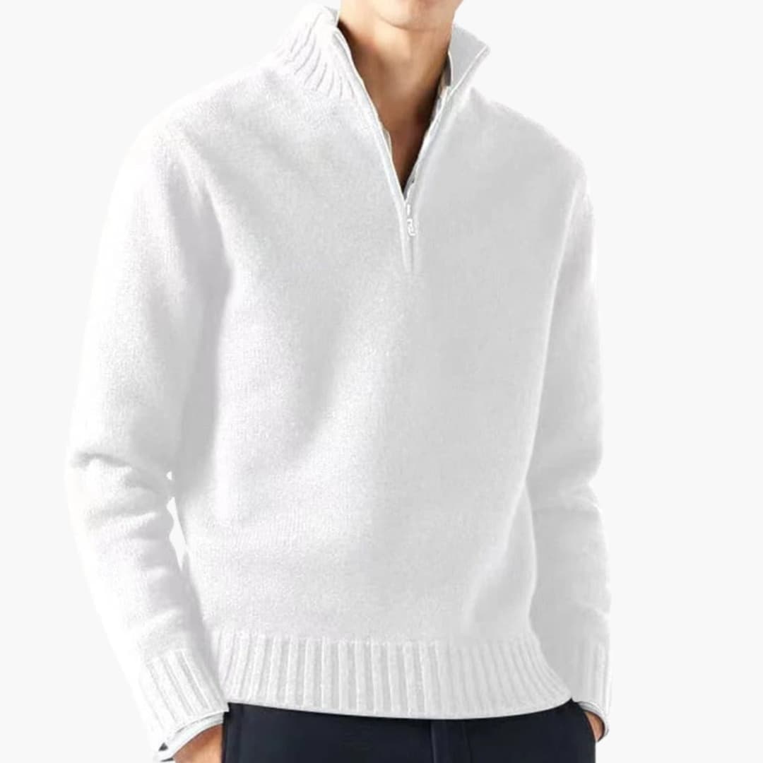 Herren Pullover mit Halbzipp und Rippbund