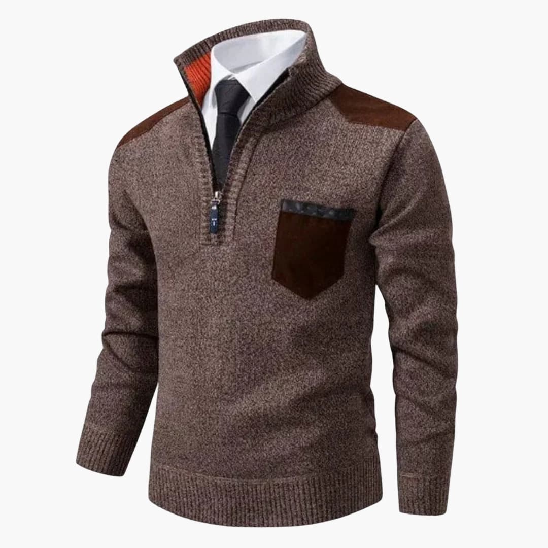 Herren Pullover mit Halbzipp und Rippstruktur