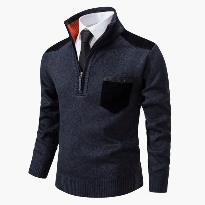 Herren Pullover mit Halbzipp und Rippstruktur