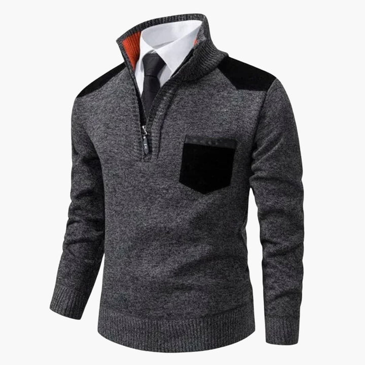 Herren Pullover mit Halbzipp und Rippstruktur