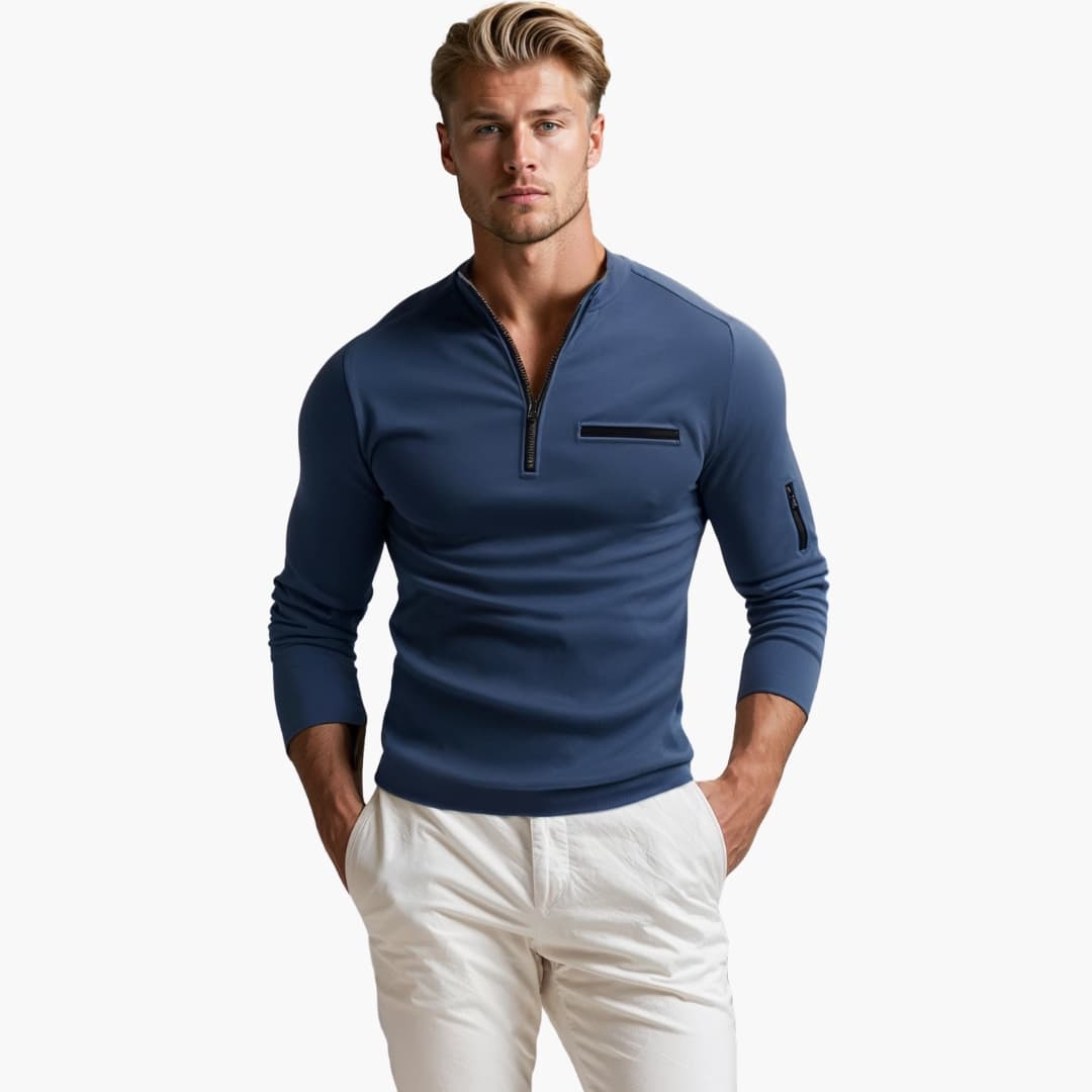 Herren Pullover mit Halbzip und Ärmeltasche