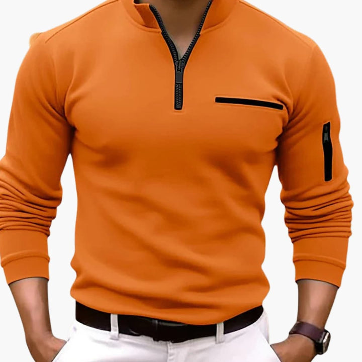 Herren Pullover mit Halbzip und Ärmeltasche