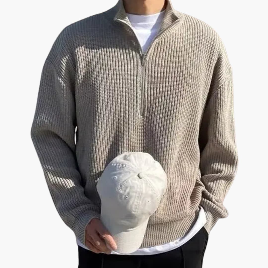 Herren Pullover mit Halbzip und Rippstrick
