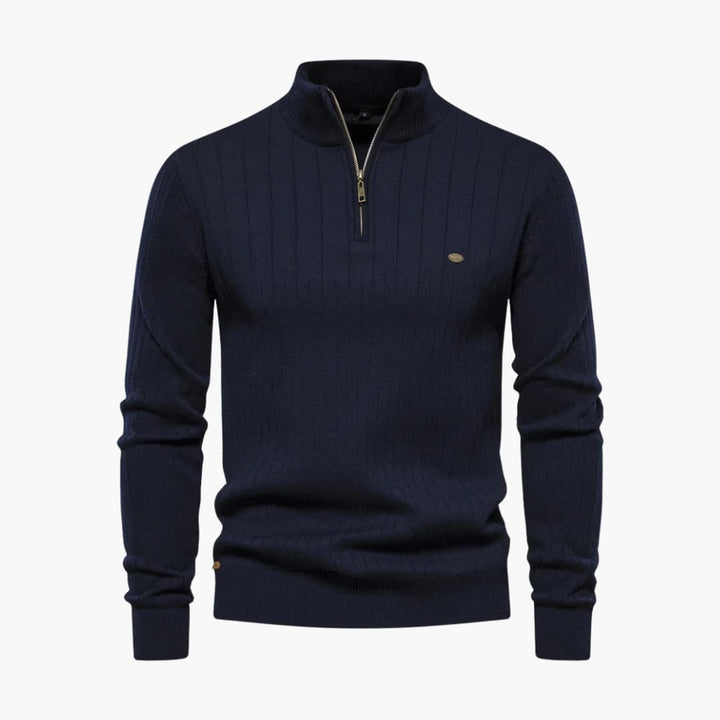 Herren Rippstrickpullover mit Halbzip und Stehkragen