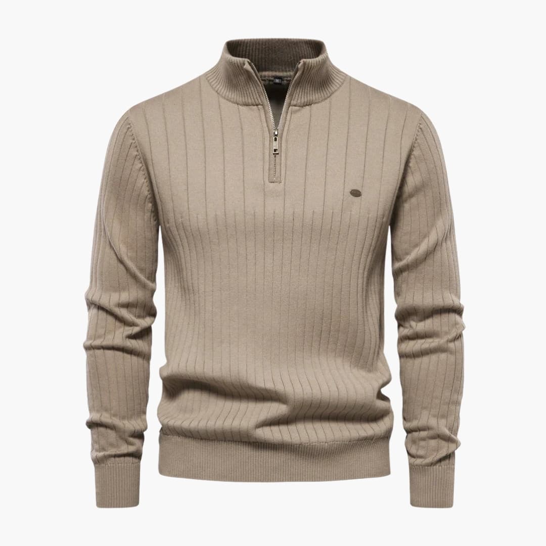 Herren Rippstrickpullover mit Halbzip und Stehkragen