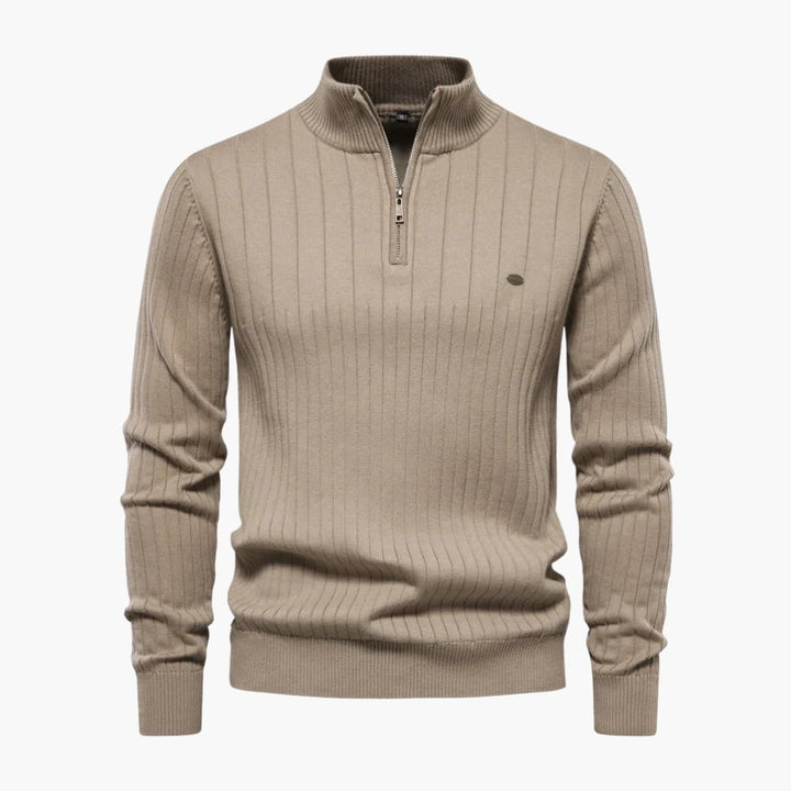 Herren Rippstrickpullover mit Halbzip und Stehkragen