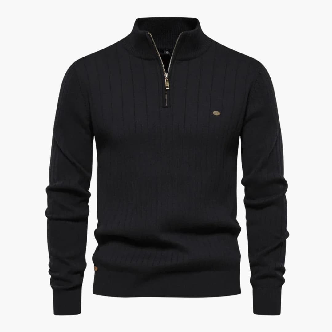 Herren Rippstrickpullover mit Halbzip und Stehkragen