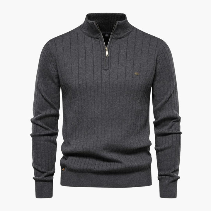 Herren Rippstrickpullover mit Halbzip und Stehkragen