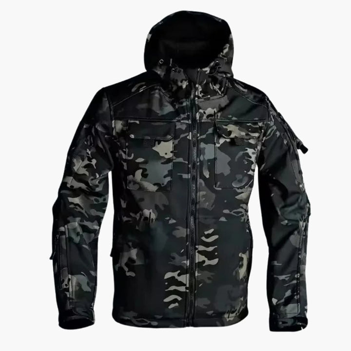 Herren Softshelljacke mit Kapuze und mehreren Reißverschlusstaschen