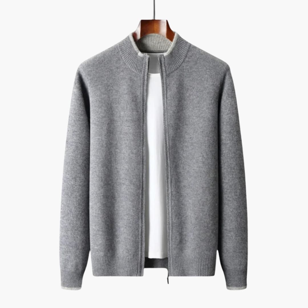Herren Strickjacke mit Reißverschluss und Rippkragen
