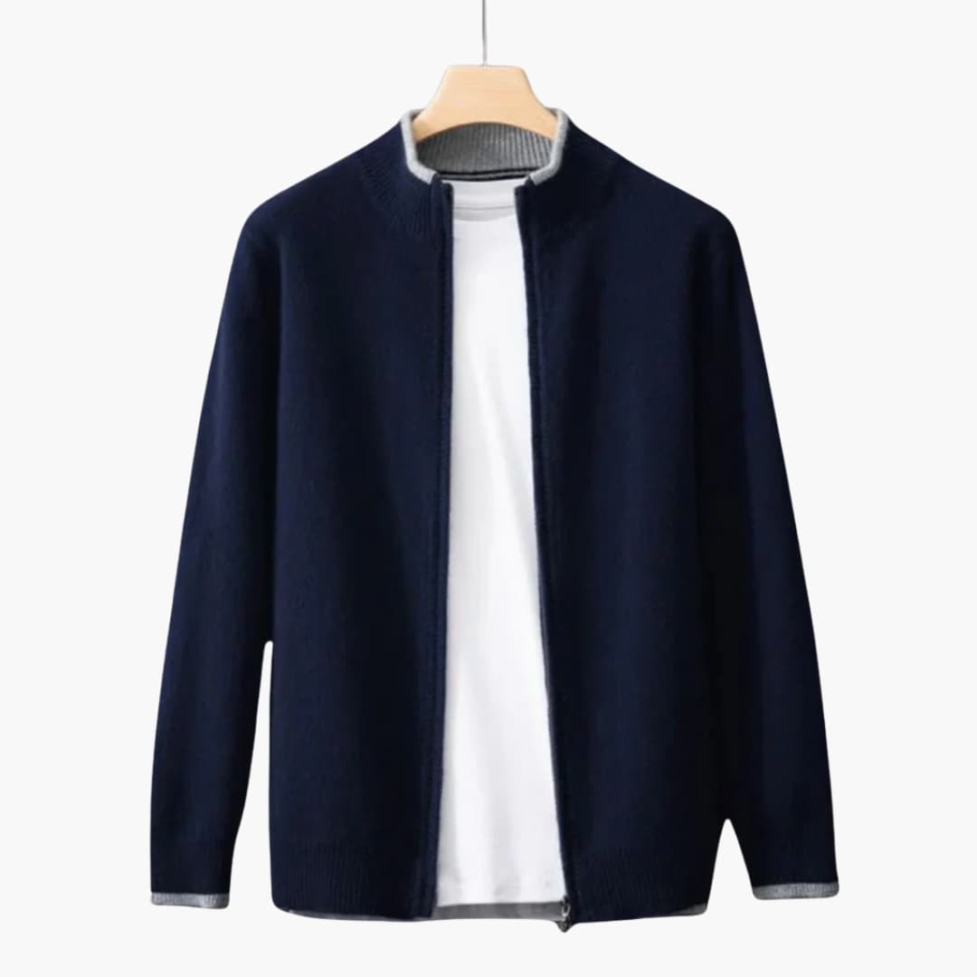 Herren Strickjacke mit Reißverschluss und Rippkragen