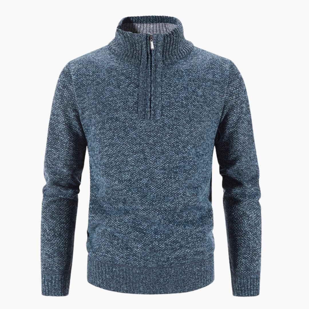 Herren pullover mit Halbreißverschluss und strukturierter Oberflächeen Warm