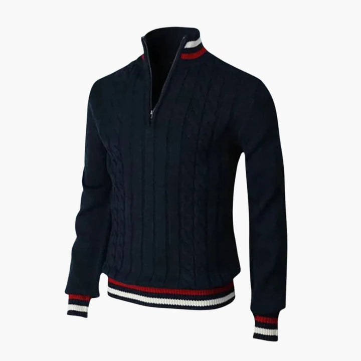 Herren Strickpullover mit Halbzipp und Rippbündchen