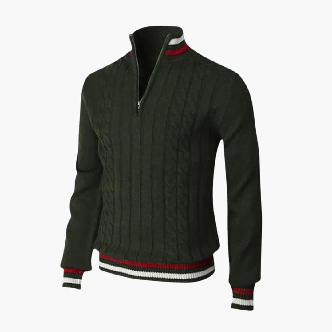 Herren Strickpullover mit Halbzipp und Rippbündchen